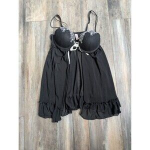 Open Front Inner Secrets Lingerie Baby Doll/Chemise/ Nightie Cami Black Medium